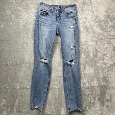 Silver Jeans Co Womens Jeans Blue Distressed Skinny Cut Off Hem Size 26