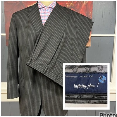 Tom James Custom Suit Mens 46L Long Wool Cuffed Pleated Pants 38x31 Gray/Blue