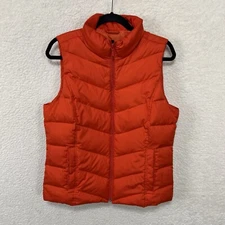 Lands' End Puffer Vest Womens 10-12 Orange Quilted Down Filled