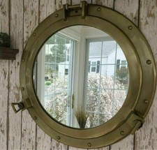 Aluminum Porthole Brass Antique Finish Window Ship Porthol 17" Round Wall Mirror