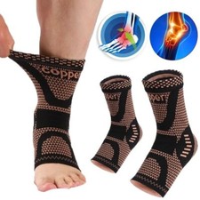 2x Copper Ankle Support Brace Compression Sleeve Socks Elastic Foot Pain Relief 
