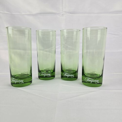 EUC Vintage Tanqueray Gin Green Highball Glasses 6.25" Tall Set of 4 Glasses - Picture 3 of 7