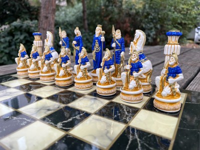 Historical Chess Set w Sparta Chess Pieces - Wooden Chessboard - Vip Chess Gift