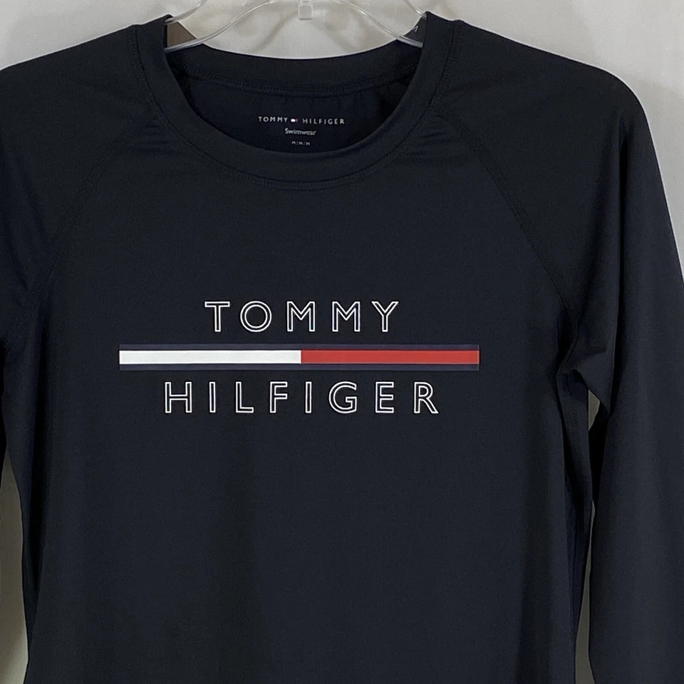 Tommy Hilfiger Swimwear Black Long Sleeve Top Swimsuit Coverup Logo Women M - Image 2 of 4