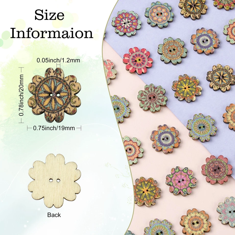 200Pcs Flower Floral Buttons Decorative Button with 2 Holes for DIY Sewing Craft - Image 3 of 4