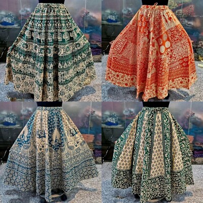 New Long Cotton Blue Jaipuri Long Printed Skirt Ethnic Indian