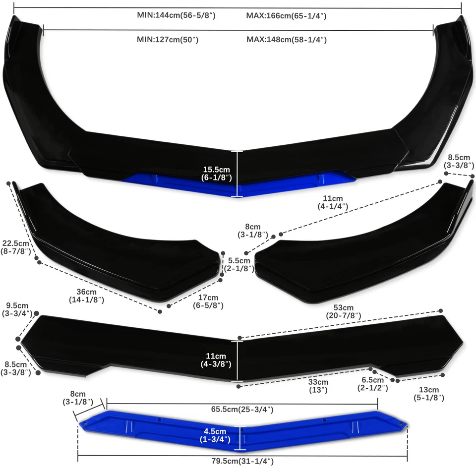 For GMC Sonoma Front Bumper Lip Spoiler Splitter Parts Accessories + Strut Rods - Image 2 of 4
