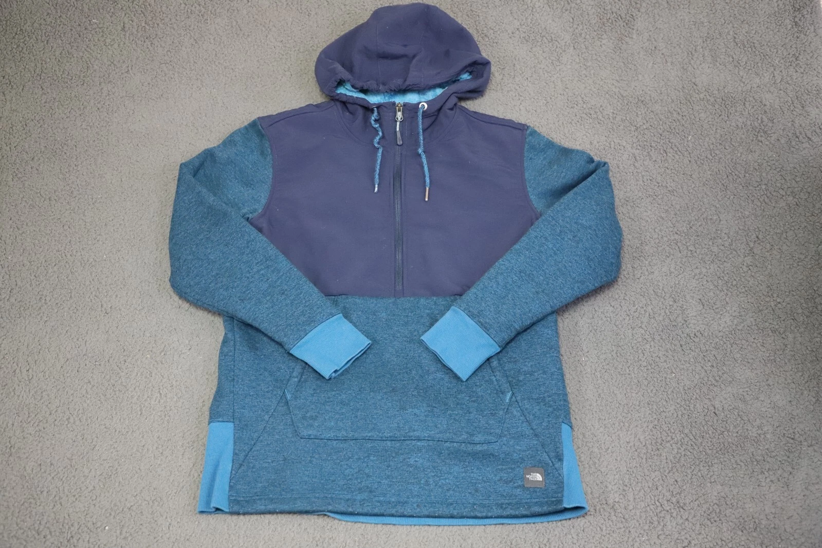 The North Face Hoodie Womens Sz Large Blue Long Sleeve Quater Zip Outdoor Fleece