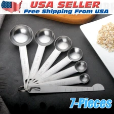 7-piece Measuring Cups and Spoons Set, 18/8 Stainless Steel Heavy Duty - Silver