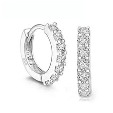 Sterling Silver 925 Cubic Zirconia Hoop Earrings 1.2cm Diameter woman/kids - New