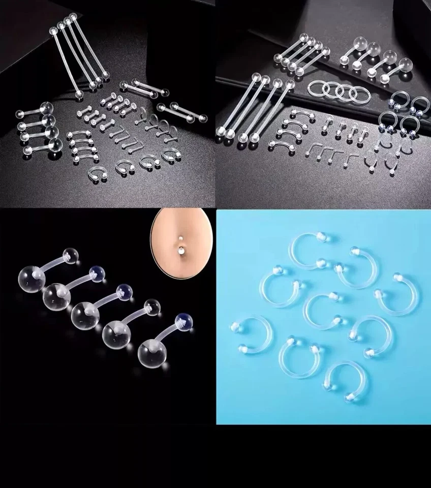 9 Ptz PIERCING ACCIAIO INOX BARBELL BARBETTA BILANCINO ORECCHIO LINGUA UNISEX - Immagine 4 di 4