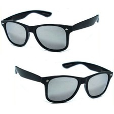 Polarized Retro Square Frame Spring Temple Sunglasses Shiny Black / Mirror WF 01