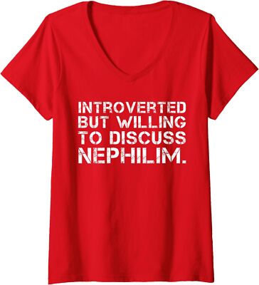 Introverted But Willing To Discuss Nephilim Funny Ladies' V-Neck Tshirt