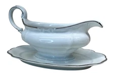 Johann Haviland Platinum Baroque White Gravy Boat with Attached Underplate