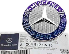 Mercedes Benz Flat Hood Emblem C-Class W202 W203 W204 Hood Badge Blue Logo OEM