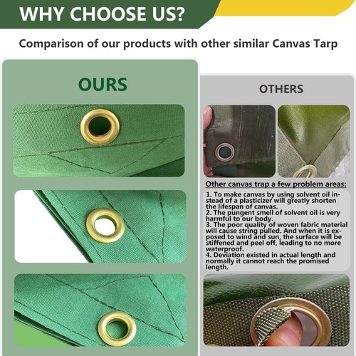 500x500cm Army Heavy Duty Canvas Tarp Tarpaulin Sun Blocked Waterproof Dustproof - Picture 3 of 16