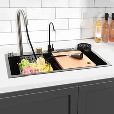 Modern Digital Display Waterfall Sink Stainless Steel Single Bowl Kitchen Sink
