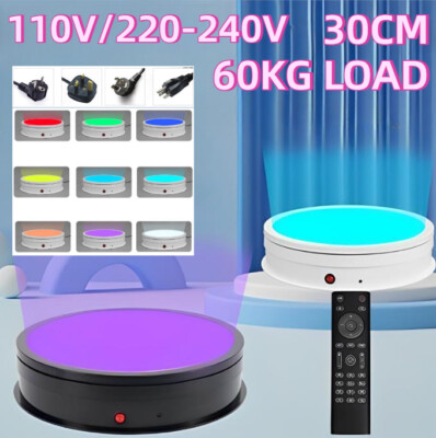 30CM W/ LED Light Jewelry Turntable Rotating Display Max 60KG New Show Holder