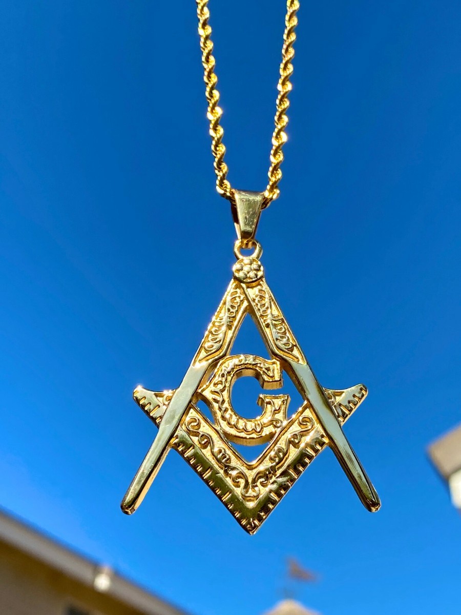 Freemasonry G Free Mason Charm Pendant Men's Women 14k Gold Finish Rope  Chain
