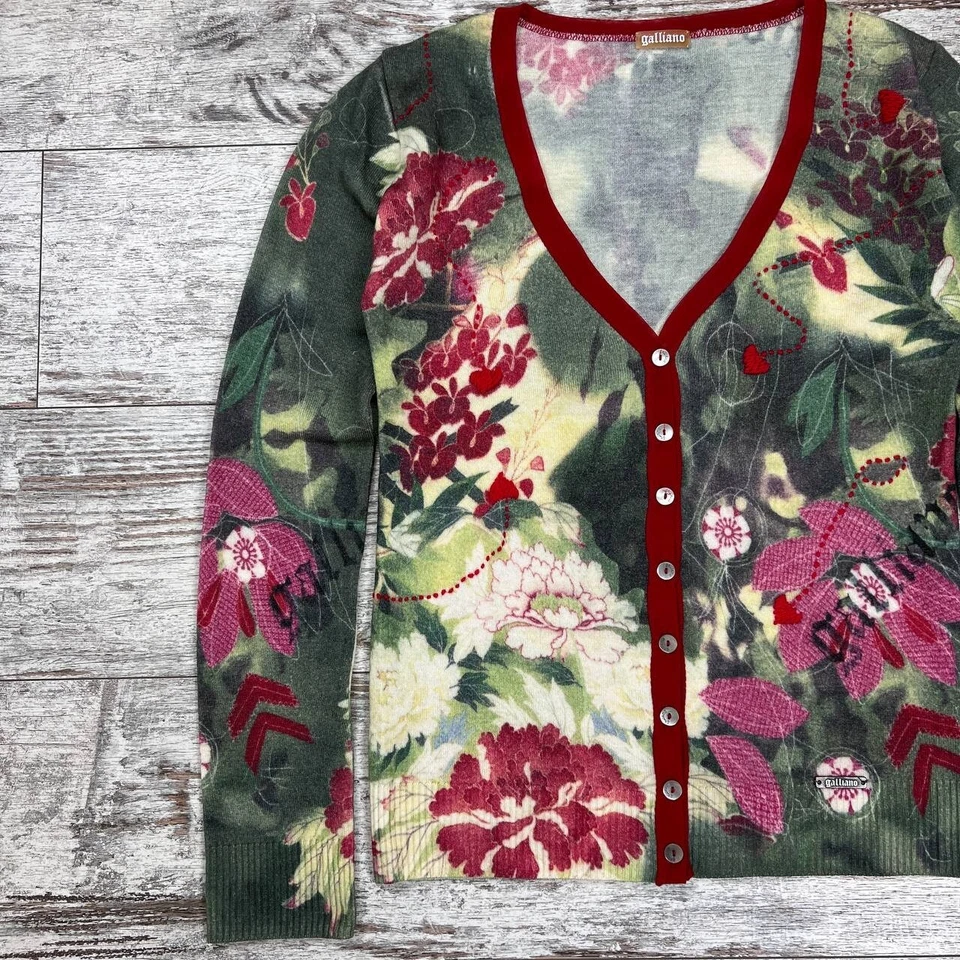 Cárdigan pulóver estampado flores John Galliano prendas de punto tejido talla L Foto 3 de 4