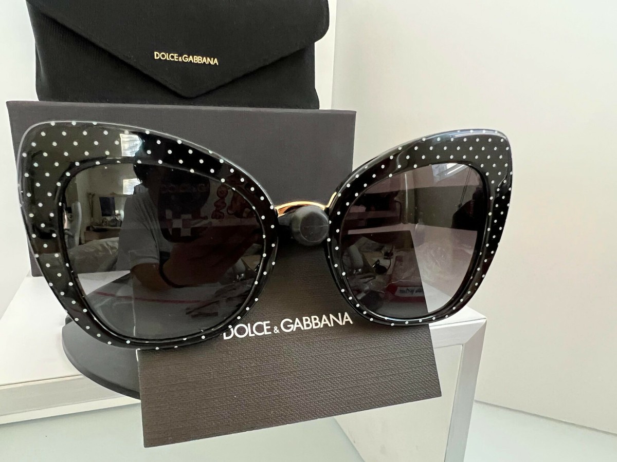 Dolce&Gabbana DG4319 Cat Eye Black with White Dot Sunglasses 51MM