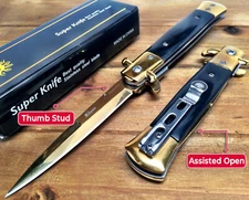 8.75" Italian Milano Italian Damascus Assisted Open Pocket Knife Knives  - BK