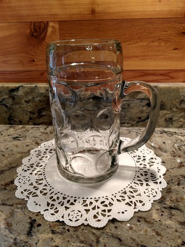 GENTLY USED HOFBRAUHAUS LARGE 1 LITER DIMPLE GLASS BEER MUG - Picture 2 of 10
