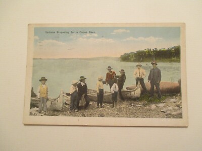 Native American Indians Preparing for a Canoe Race Postcard