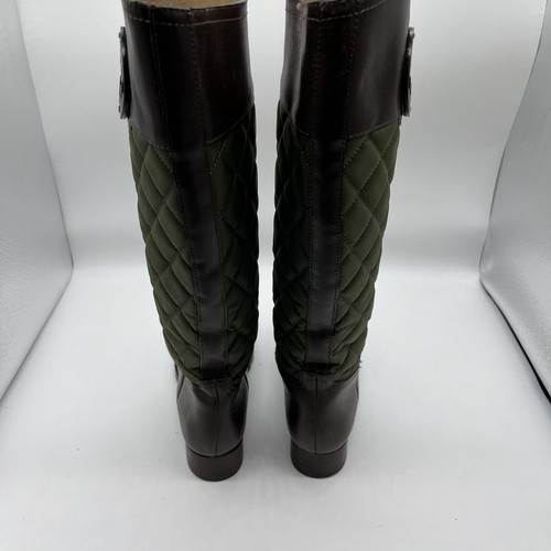 Stivali da equitazione trapuntati Tory Burch Hunter verdi marroni in pelle Rowan taglia 6,5 - Foto 5 di 16