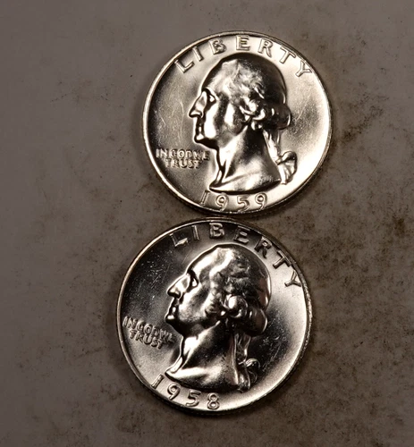 1958+1959 TYB Washington Quarter Set/Lot * Gem BU * Type B (proof reverse) XQL40