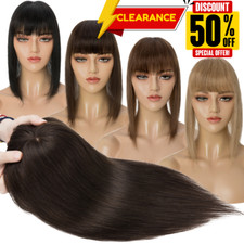 Hair Topper Women Clip In 100 Real Human Hair Wig Hairpiece Toupee with Bangs