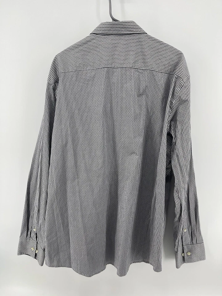 Camisa masculina Van Heusen flexível slim fit com botões XXL 2XL manga longa listras cinza - Imagem 3 de 4