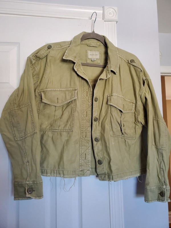 American Eagle Green Cotton Military Cropped Jacket Women Size Medium