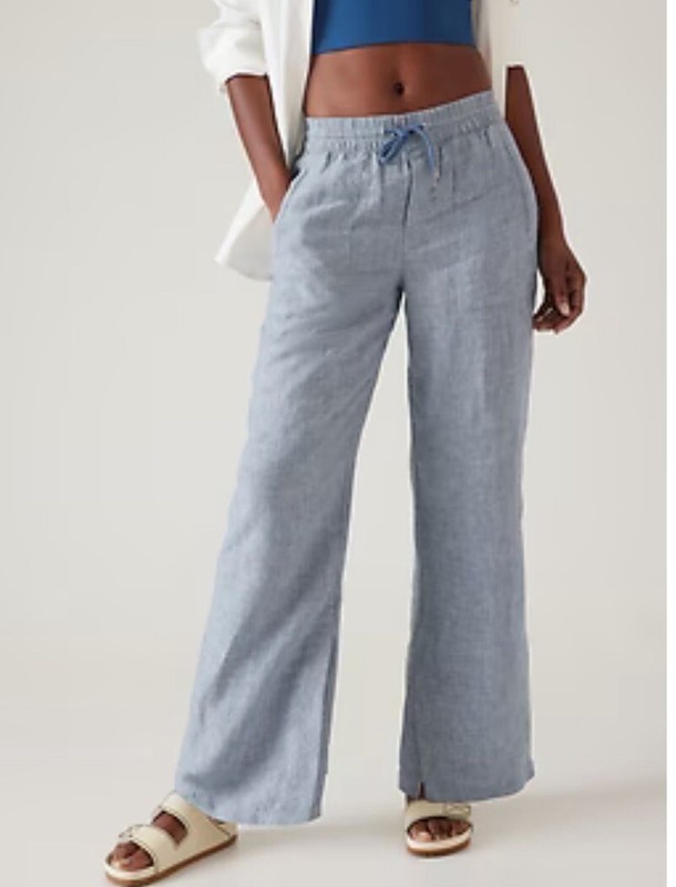 Athleta Retreat Linen Wide Leg Pants Size 18 Chambray Blue #533474