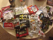 Supplement Samples Lot Mix Of 50 Items. Pre Workout Protein Fat Burner Bcaa Test