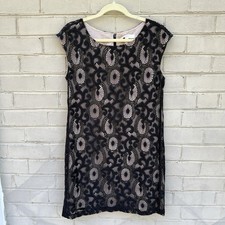 Ann Taylor LOFT Mini Shift Dress Size 8 Woman’s Black Lace Overlay Short Sleeve