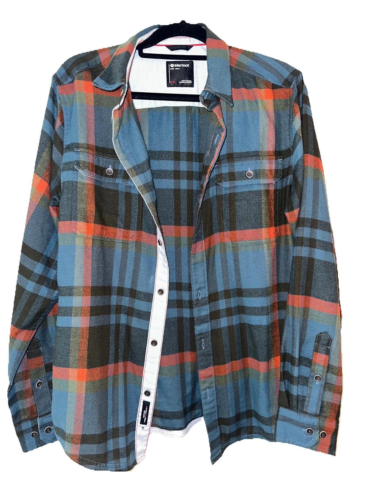 Marmot Flannel Shirt Mens Medium Plaid Long Sleeve Button Up