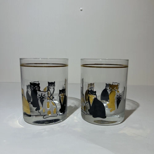 VINTAGE  (Pair Of 2) Culver Cat 22k Gold  Rock Glasses. Excellent Condition!