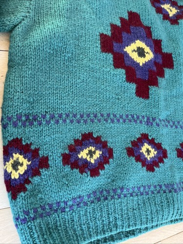 Suéter de Lana Intentions Vintage Patrón Edredón Navajo Talla S Grueso Tejido a Mano - Imagen 4 de 8