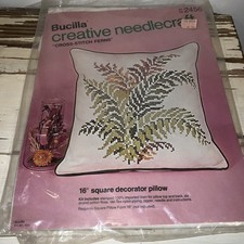 Vintage Bucilla Creative Needlecraft Cross-Stitch Ferns Embroidery Pillow MCM