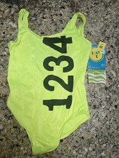 Vintage BAY 1 90s Neon Yellow 6X Baby Girl Swimsuit One Piece NEW