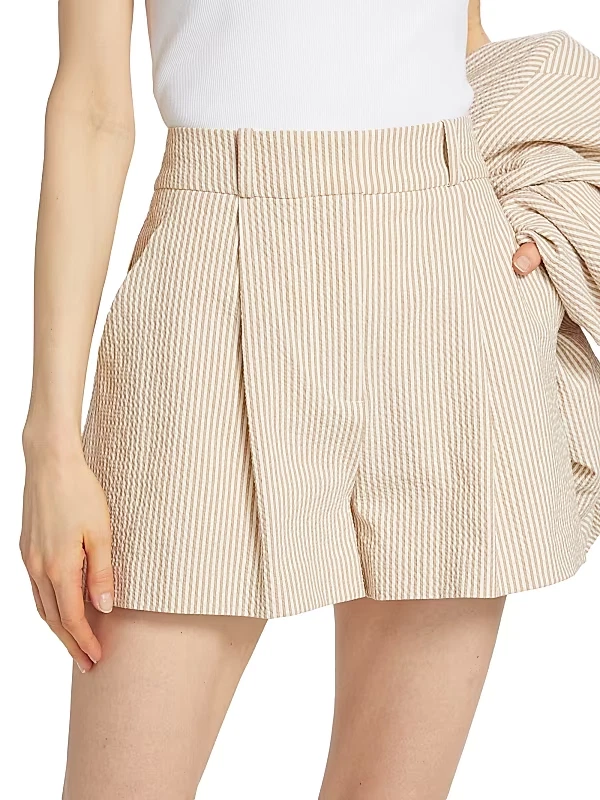 Veronica Beard Haina Seersucker Pleated Shorts MSRP $368