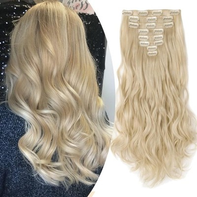 Haarverlängerung Clip In Extensions gewellt, 8 teilig, Blond, 43cm, Echthaar