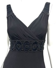 ADRIANNA PAPELL Sz 8 Black Babydoll Dress Bead Trim Empire Neckline Dressy Gala