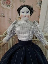 22" Antique German Civil War Era 1860s Center Part China Head Doll Beautiful