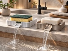 Modern Gray Plastic Soap Dish with Drainage for Bathroom or Kitchen