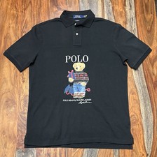 Polo Ralph Lauren CUSTOMIZED Classic Fit Mesh Holiday Bear Shirt Black Men  s M