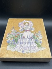 Stamps Happen Wood Wounded Rubber Stamp Victorian Women Lady W/ Parasol Flower