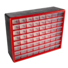 64 Bin Red Storage Drawer Organizer Tough Plastic Clear Storage Bins
