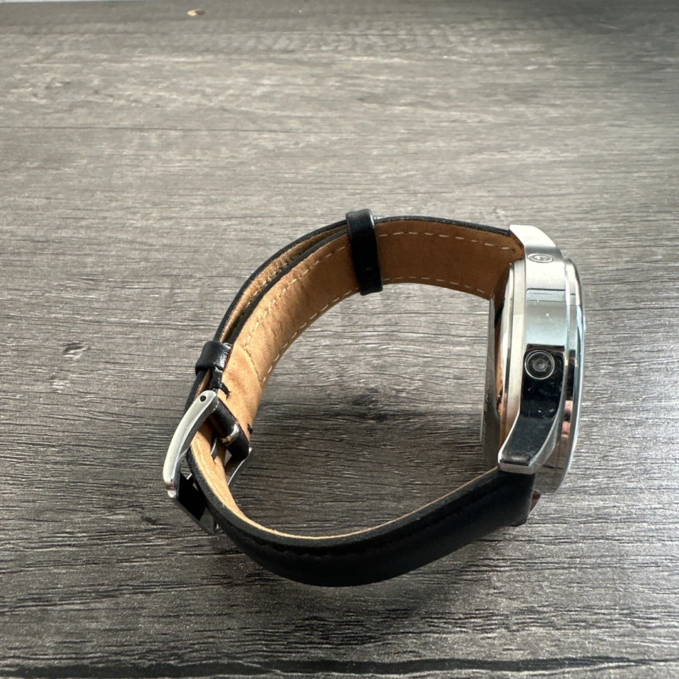 Reloj Automático Guanqin Tono Plateado Acento Azul Correa Cuero Negro 40 MM Foto 2 de 4